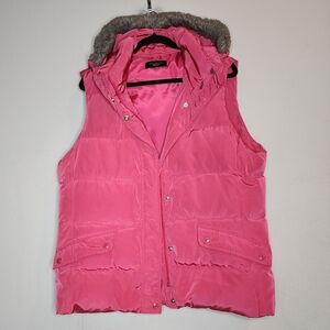 Talbots Duck Down Pink Puffer Vest Removable Hood Estimated Size 1X